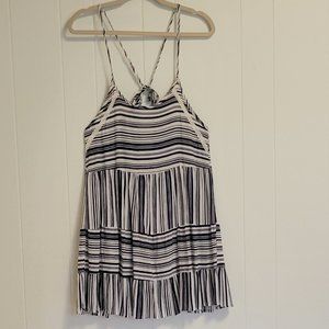 Nautical stripe strappy halter babydoll flare mini beach coverup dress Sz: M